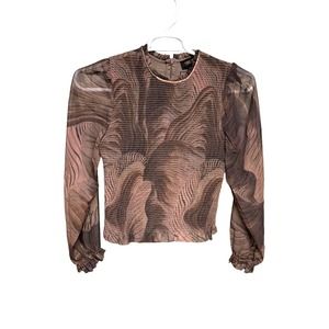 Women's Smocked Blouse brand Truth by Republic size Med. Brown Tones Cropped NWT